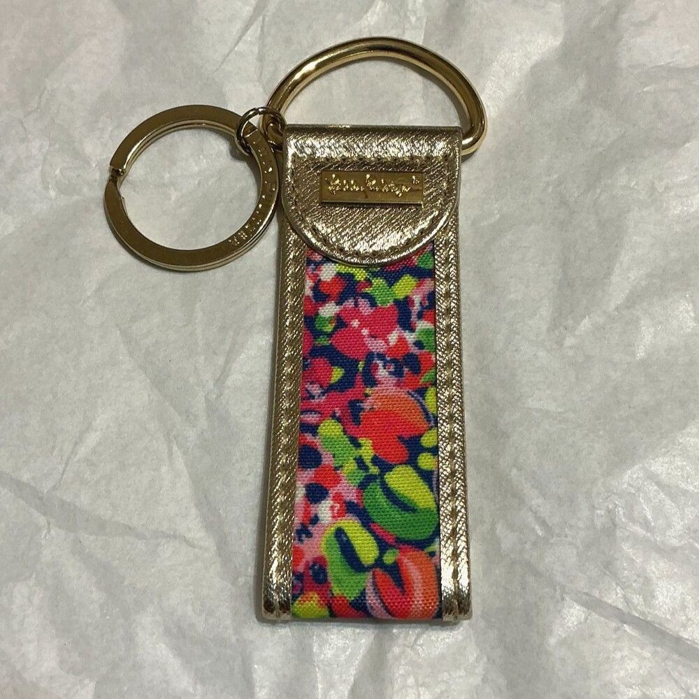 Lilly Pulitzer Wild Confetti Key fob ring metallic gold trim NWOT